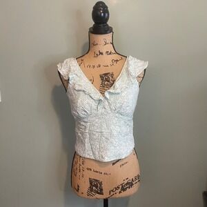 Urban Romantics Womens Floral Ruffle‎ Boho Chic Smocked Cropped Top Green Medium